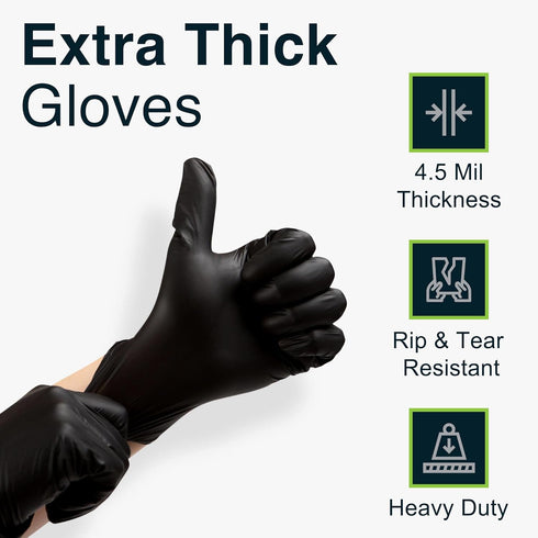 Disposable Black Nitrile Gloves X Small, 200 Count - Extra Thick 4.5 Mil, Powder and Latex Free Food Safe Cooking Gloves