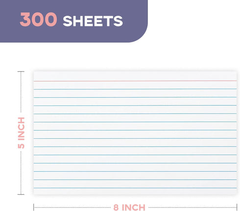 5x8 300PCS, White Index Cards Ruled Goefun Flashcards, Notecards for Studying, Recipes, Memo Cards, Office Supply, DIY