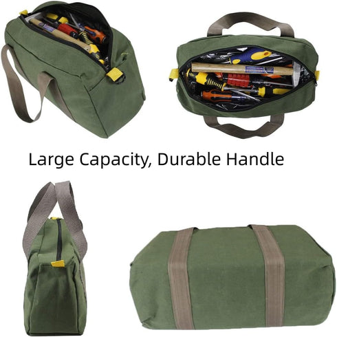 12 Inch Wide Mouth Tool Bag, Heavy Duty Canvas Tool Storage Bag, Large Capacity for Electricians