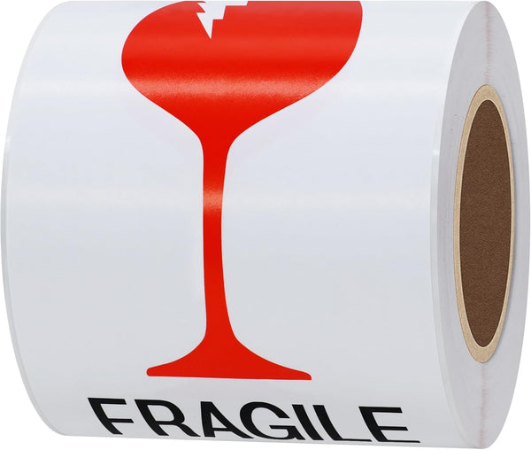 Hybsk 3 x 5 Fragile with Broken Glass Safe Handling Stickers - 100 Adhesive Labels Per Roll