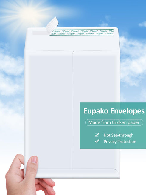 Eupako Catalog Mailing Envelopes - 9x12 White Self Seal Envelopes, 250 Pack for Organizing