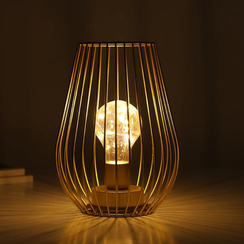 8'' Bulb TRIROCKS Metal Battery Operated Lamp Tall Cage Shape Cordless Table Lantern with Warm Fairy Lights