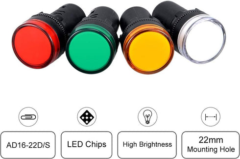 uxcell 4Pcs Indicator Light AC/DC 110V, 22mm Panel Mount for Electrical Control Panel, DIY Projects