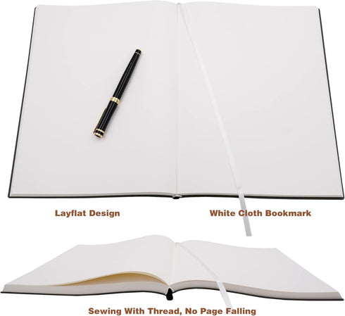 Large Blank Notebook Journal, Soft Faux Leather Cover, 320 Pages, A4 8.4x11.4 inches, Sketch Book, Black