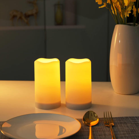 Solar Flameless Candles, Outdoor Waterproof Flickering LED Light Candles for Lantern Garden Camping Decor, Set of 2