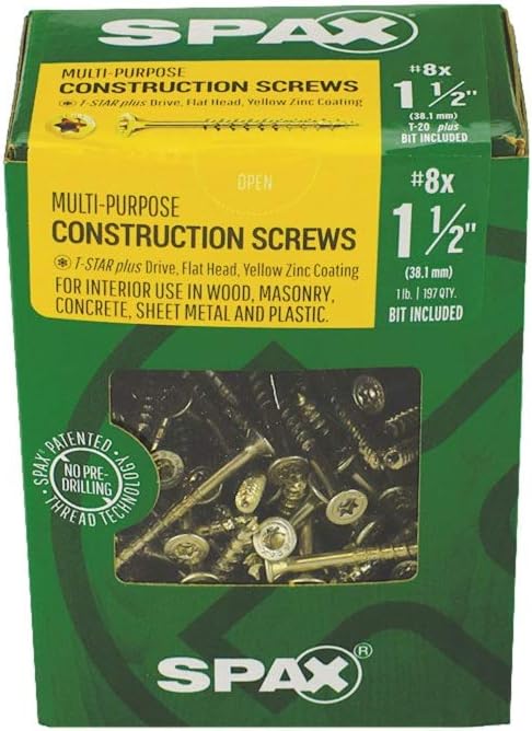SPAX Screws 4191020400404, 8-inch by 1-1/2-inch Yellow Zinc Flat Head (197 per Box)