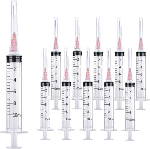 100 Pack 10ml 18Ga Lab Syringe Tools, Individually Packed with Measurement