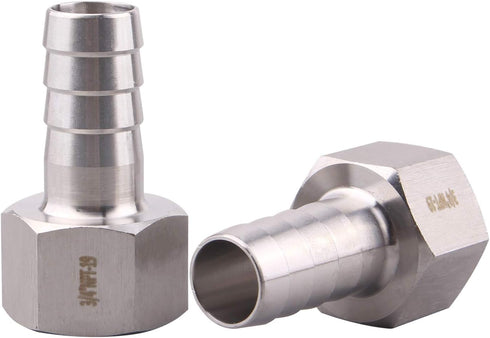 DERNORD 3/4" Barbed Hose x 3/4" NPT Female Home Brew Fitting, 304 Stainless Steel, Pack of 2