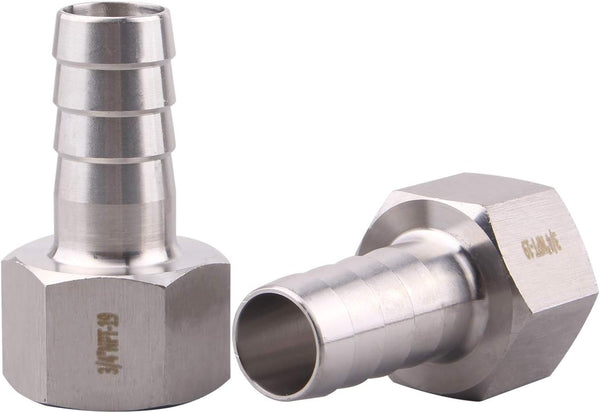DERNORD 3/4" Barbed Hose x 3/4" NPT Female Home Brew Fitting, 304 Stainless Steel, Pack of 2