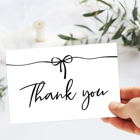 72Pack Set 72Cards, Supplies,46Inch MATJOE Black Bow Thank You Card Includes Black Bow Stickers and White