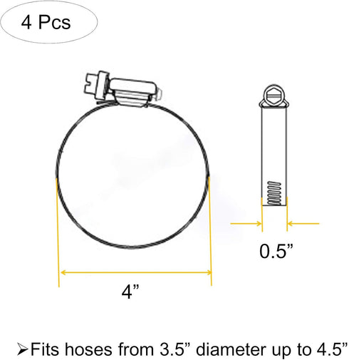 4Pcs 4.5" Adjustable 304 Stainless Steel Duct Clamps - For 4" Hose Clamp Pipe Clamp Air Ducting