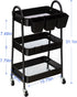 danpinera 3-Tier Rolling Cart, Metal Storage Cart with Lockable Wheels, Hanging Cups & Hooks, Black