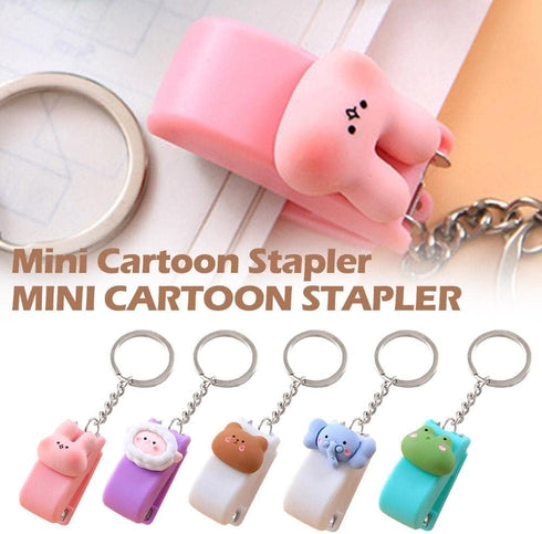 Pink Cute Mini Stapler with Cartoon Design, Portable Key Chain Organizer for Office Supplies, School