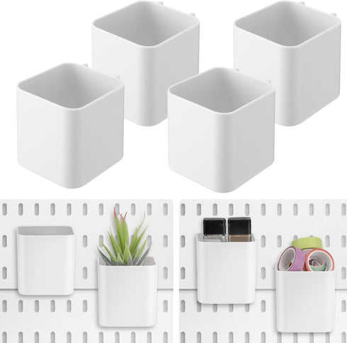 4 Pcs Pegboard Cups with Hooks - 2.9 x 3.5 x 3.2 Inch Pegboard Organizer Cups for Garage, Kitchen, Office