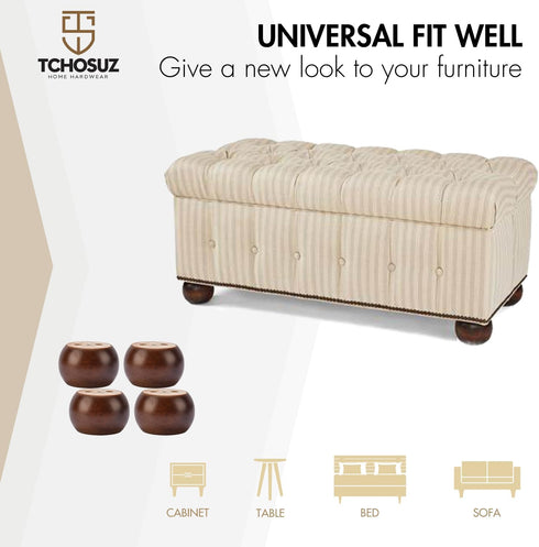 TCHOSUZ 2 inch 5cm Pack 4 M8 / Wooden Furniture Legs, of Walnut Solid Wood Turned DIY Replacement Bun Feet with Hanger