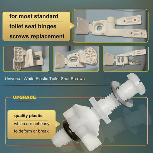 2 Pack Universal White Plastic Toilet Seat Screws Replacement Kit, Toilet Seat Hinges Bolts and Nuts for Top Mount Lid