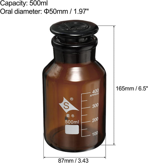 PATIKIL 500mL Reagent Media Bottle, 1Pcs Round 3.3 Borosilicate Glass Graduated Storage Bottle with Amber Cap for Chemistry Lab Universities Home, Amber by PATIKIL