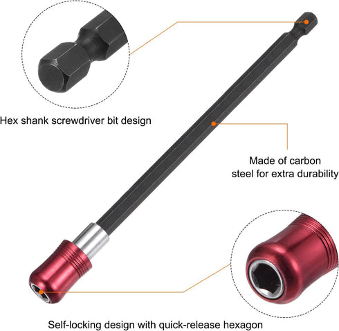 6pcs 150mm Magnetic Screwdriver Bits Holder Extension - Quick Release Drill Bit Chuck Adapter with 1/4" Hex Shank for