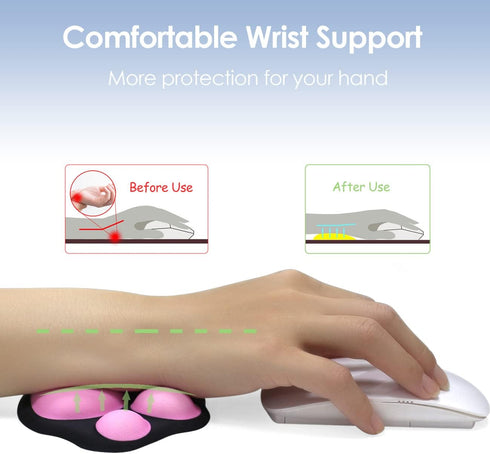ProElife Cute Mouse Wrist Support Pad, Cat Paw Pattern, Comfortable Soft Wrist Rest for Home and Office (Black)