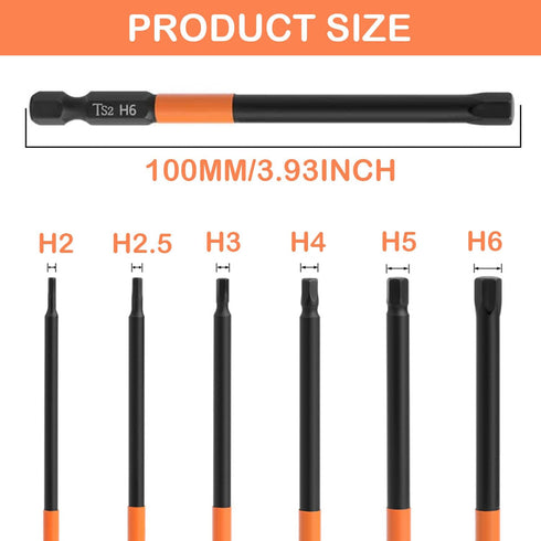 JONMON Allen Wrench Screwdriver Bits - H2-H6 Quick Change S2 Steel Magnetic Hex Head Impact Drill Bits Power & Hand Tools with 1/4 Inch Shank, 3.93 Inch Length by JONMON