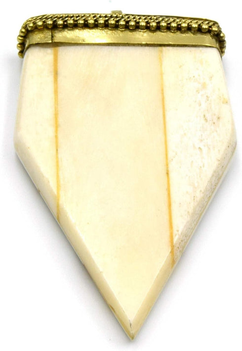 Bone Arrow Pendant | Flat Pointed Arrow Shaped Natural Ox Bone Pendant | Focal Pendant with Dotted Gold Cap | Light