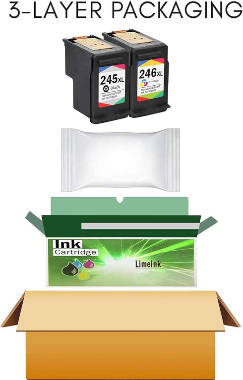 Limeink Remanufactured Ink Cartridges for Canon 245, 246, 245xl, 246xl - 2 Pack for Pixma MG2522, MX490, TS3322
