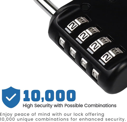 RESET-060 4 Digit Combination Lock | Outdoor Padlock for School Gym Sports Locker, Toolbox, Gate, Black