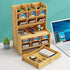 Wooden Desk Organizer with Drawer, Large Capacity DIY Pen Holder Storage Box, Caddies for Office, Home and School