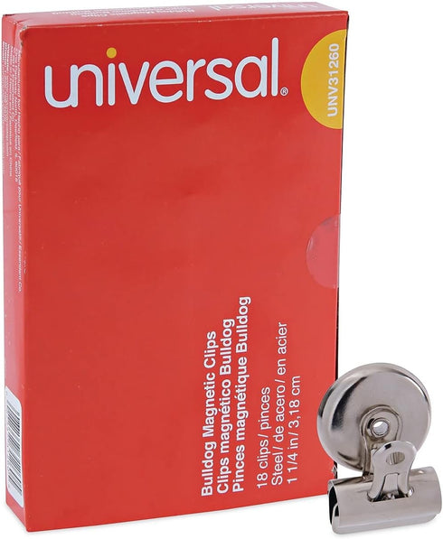 Universal Bulldog Magnetic Clips, 31260, Metal, Nickel-Plated, 18/PK, 1 1/4-Inch Wide, 7/16-Inch Capacity