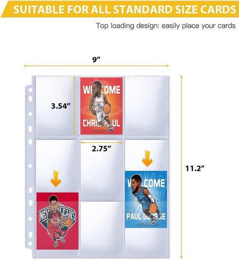 9 400 Pack 7200 3 Pocket Page Protector, Trading Card Sleeve, Holds CardsBaseball Card Sheets for Ring Binder