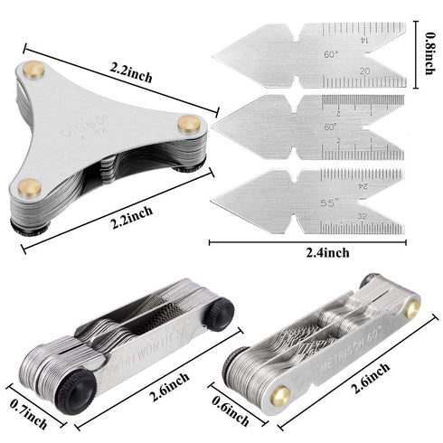 Haploon 6Pcs Pitch Cutting Gauge Tool Set, Stainless Steel Screw Thread Pitch Gauge, 3 Pieces Center Gage