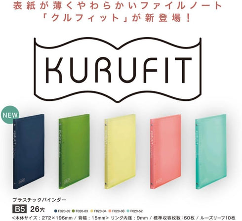 Maruman KULUFIT B5 Size 26-Ring Binder, Soft & Flexible Cover with 10 6mm Ruled Loose Sheets, Translucent BLUE (F020-02)