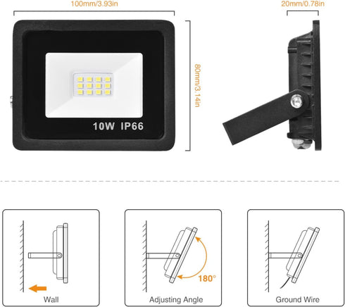 10W LED Flood Lights Outdoor, 700Lm Ultra Thin Work Light, IP66 Waterproof Fixture, 120 Beam Angle for Garden Yard