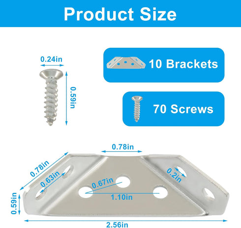 Jiozermi 10PCS 90 Stainless Steel Furniture Corner Connector, Silver Shelf Brackets Metal Corner Brackets for Wood L