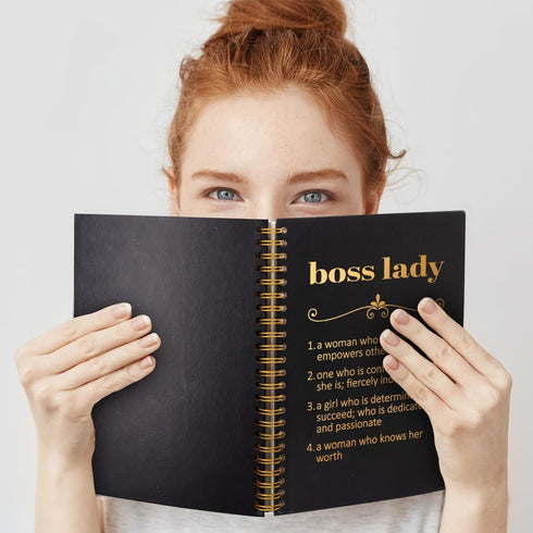 Boss Lady Black Golden Hardcover Spiral Notebook, 160 Pages, Unique Office Gift Idea for Women Boss Mentor Leader