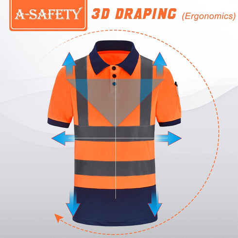 Reflective Gear Polo Shirt, Safety Short Sleeve Polo in Orange, Size 3XL