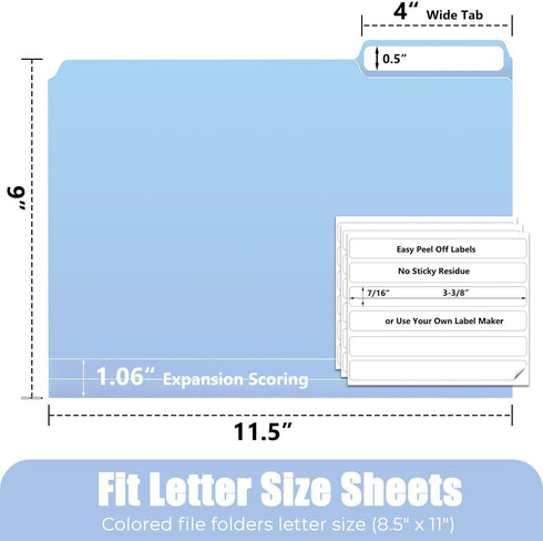 HABGP 100 Pcs Manilla Folders - 8.5 x 11 Inch, 1/3-Cut Tab Colored File Folders for School Business Office