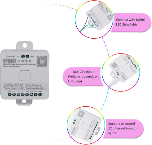 RECRE-TECH SP530E Ws2812b Ws2811 5V-24V, WS2813 WS2815 SK6812 WiFi Alexa Voice Controller, Led Lights Controller, RGB