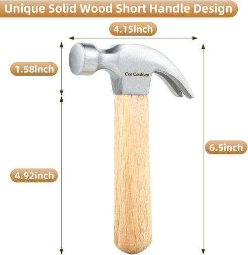 Hammer, Claw Hammer with Wood Handle and Steel Hammer Head, 8 OZ Small Hammer for House & DIY by Cor cordium