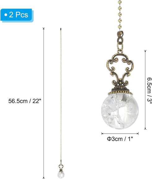 22" 2 PATIKIL Ceiling Fan Pull Chain, Pcs Crystal Pull Chain Fan Connector Vintage Ceiling Fan Ornament Fan Chains