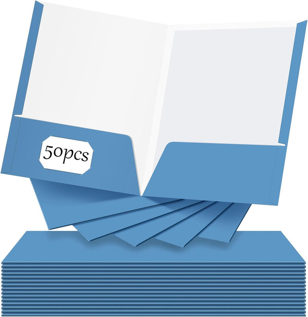 Jutom 50 Pcs 2 Pocket Glossy Laminated Paper Folders, Letter Size Presentation Folder with Pockets for Office Supplies