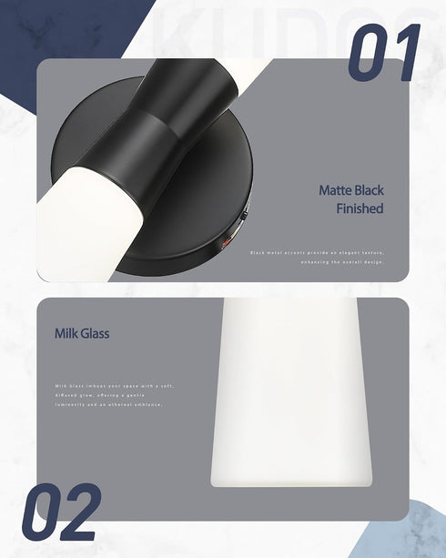 16inches Dimmerable 3000K/4000K/5000K KDVL13-BK kudos Wall Sconces Black Vanity Light Fixtures, Modern Sconces Wall