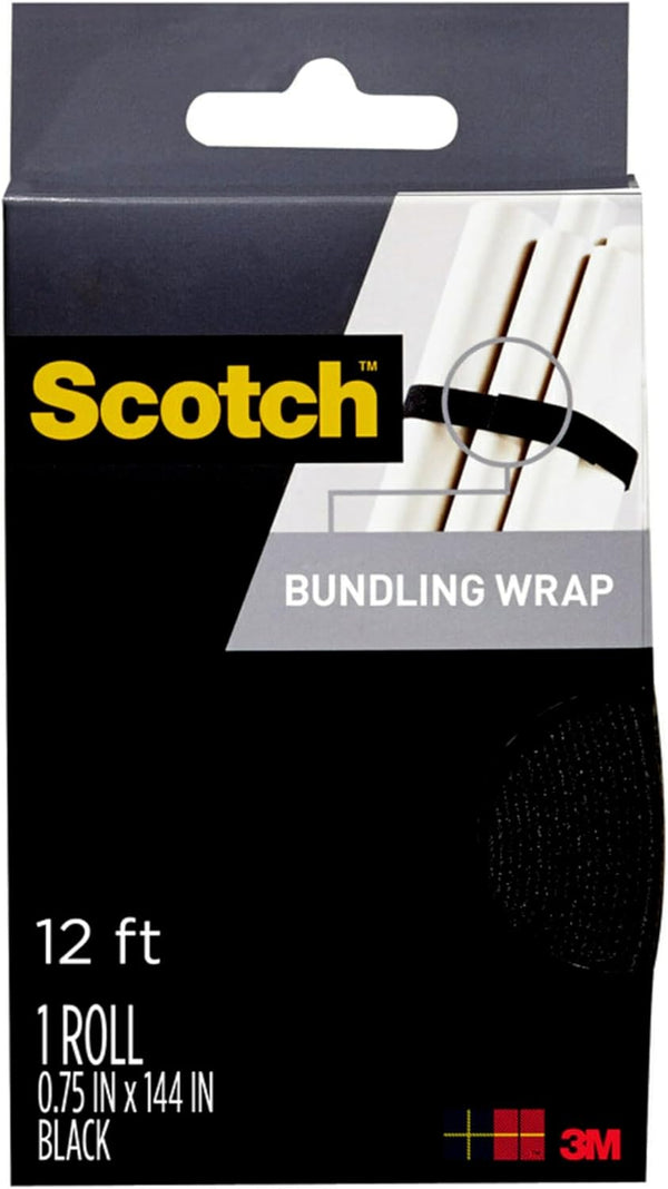 Scotch Bundling Wrap, 0.75-in x 12-ft, Black, 1-Pack