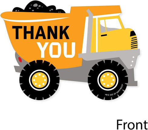 Set 12 Big Dot of Happiness Dig It - Construction Party Zone - Shaped Thank You Cards - Baby Shower or Birthday Party