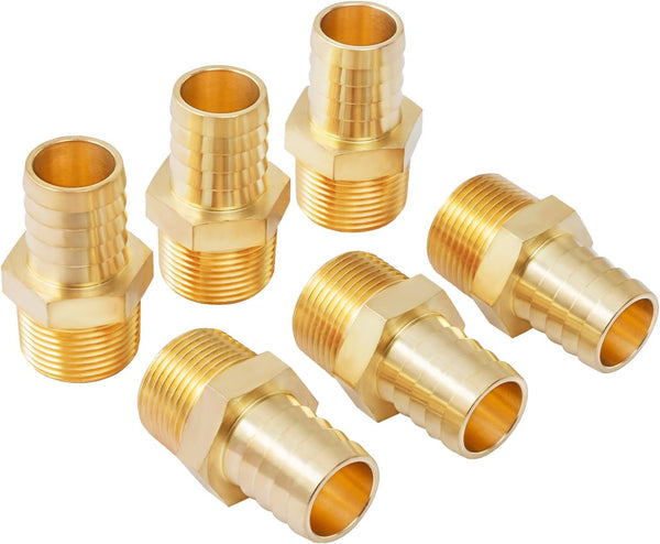 SUNGATOR Hose Barb Fittings, 1-Inch Barb to 1-Inch NPT, Brass Air Hose Repair Fitting Kit (6 Pack)