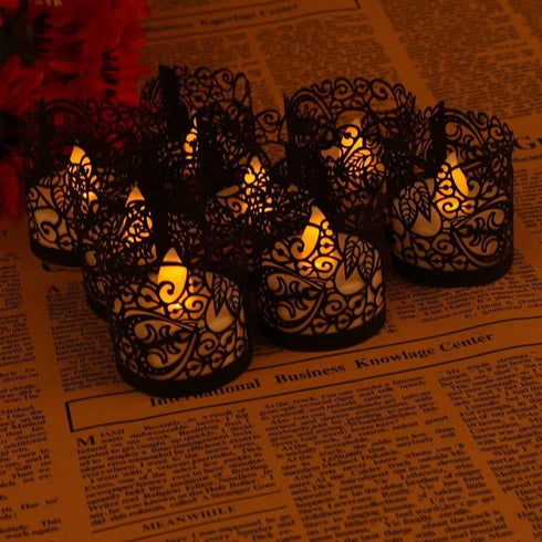 50 Pack Flameless Tea Light Candle Holder Set for LED Tealight Candles (Not Included), Black
