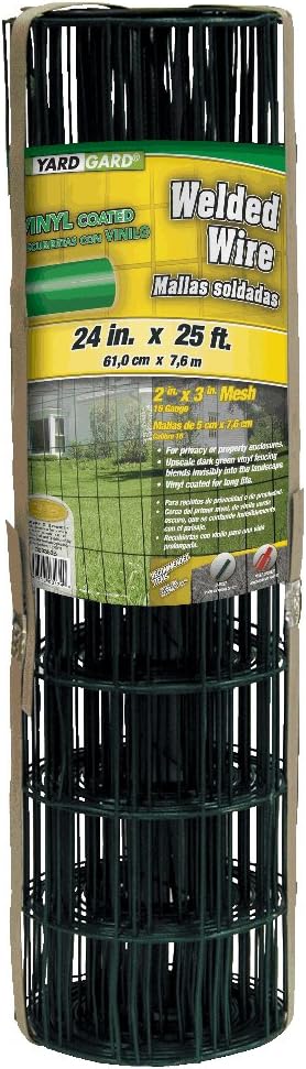 YardGard Welded Wire 2X3 Inch Mesh, 24 Inch X 25 Foot, 16 Gauge Green Vinyl Coated Steel Wire Fence