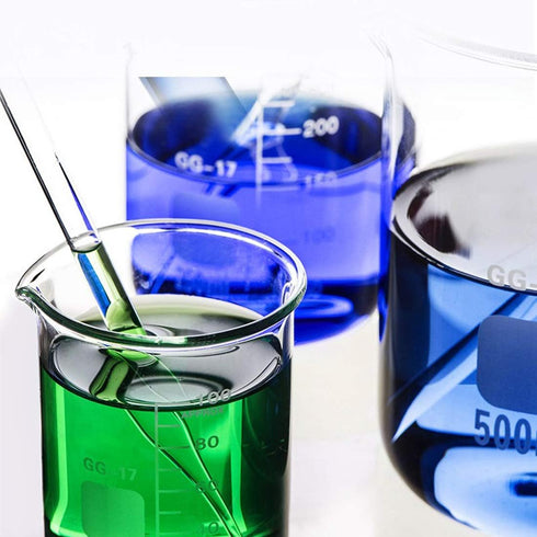 Lab Glassware Set, 5pcs Thick Glass Graduated Beaker, 4pcs Glass Measuring Cylinder, Pipettes, Stirring Rods, Cleaning