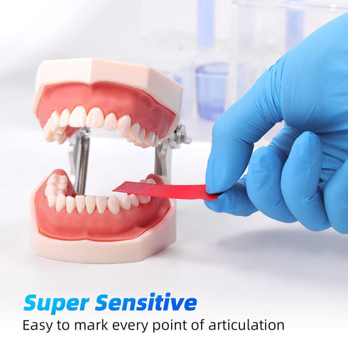 Annhua 300 Sheets Dental Articulating Paper, 100 Micron Red Plastic Dispenser, Easy to Use, 55 x 18 x 0.1mm