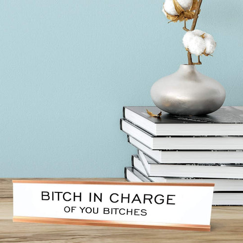 Bitch In Charge of You Bitches Novelty Nameplate Desk Sign, 2"x10"